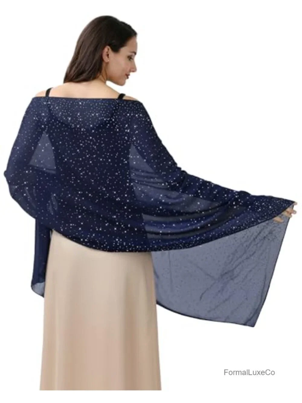Sheer Chiffon Rhinestone Shawl Wrap for Evening Dress Bridal Scarf